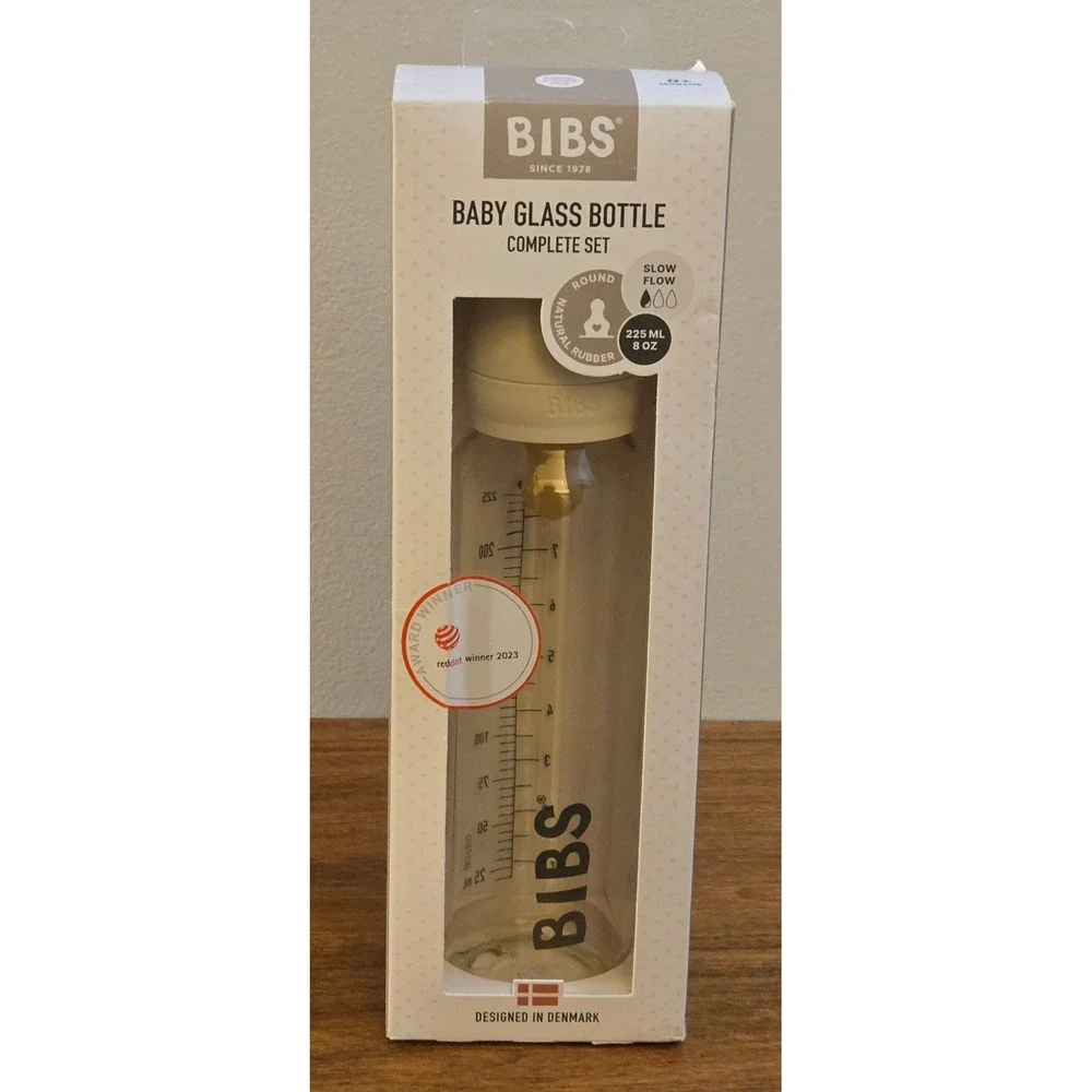 BIBS Baby Glass Bottle Complete Set 8oz 225ml Ivory Slow Flow Anti-Colic 5014216